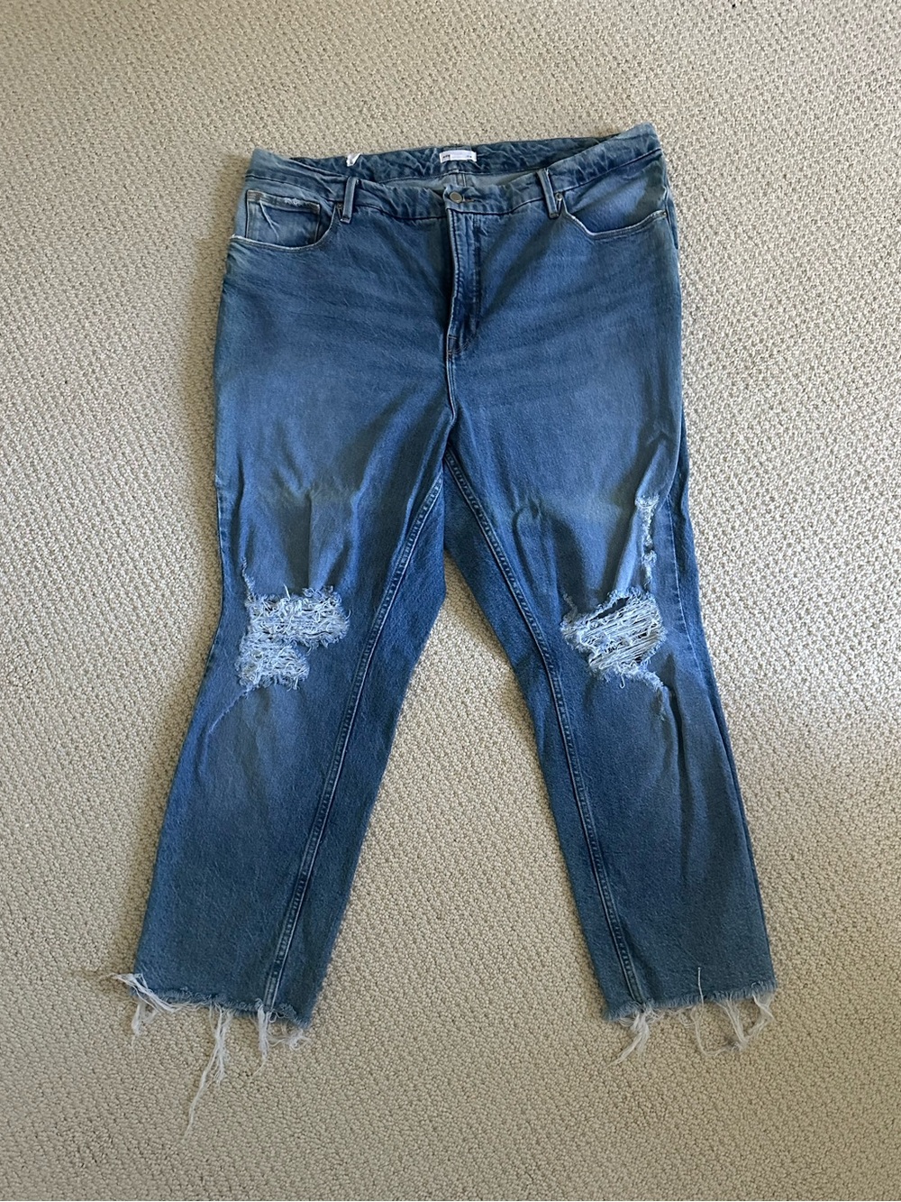 Good American Distressed Blue Cropped Ankle Jeans